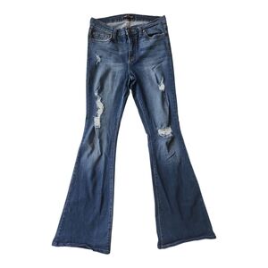 Angry Rabbit Distressed Flare Jeans – Size 29/9, Stretch Denim, High Rise Boho